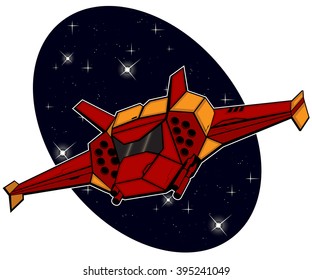 futuristic combat starship flying in space. abstract vector illustration