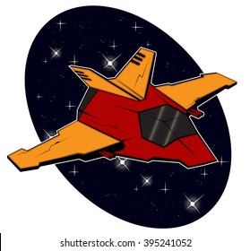 futuristic combat starship flying in space. abstract vector illustration