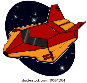 futuristic combat starship flying in space. abstract vector illustration