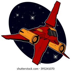 futuristic combat starship flying in space. abstract vector illustration