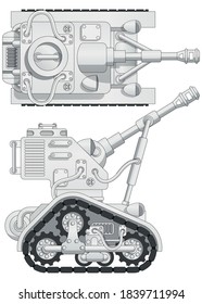 Futuristic Combat Vehicle. Top And Side View. Vector Illustration.