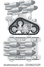 Futuristic combat vehicle. Top and side view. Vector illustration.