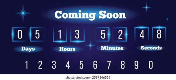 Futuristic Coming Soon Count Down Template. Graphic design elements and resources concept vector art