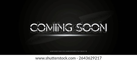 Futuristic Coming Soon Typography with Saturn Planet Rings, Ideal for Movie Trailers, Tech Forums, or Design Conferences. Modern Robotic Space Alphabet. Vector Illustration.