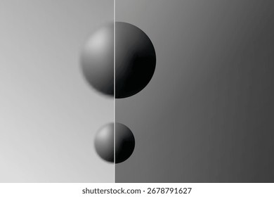 Una composición futurista con esferas negras y una línea de Vertical con un efecto de morfismo de vidrio. Eps 10