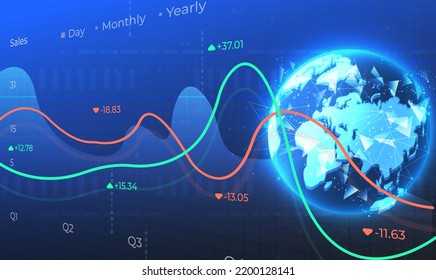 Futuristic concept of global economics suitable for world financial technology Economic trends. Financial investment or Economic trends business idea. Abstract finance background. Vector illustration