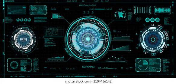 Futuristisches Konzept HUD, GUI Stil. Bildschirm ( Dashboard, Futuristic Circle, Space Elements, Infografik) Vectorelemente Set für HUD Sci Fi Interfaces. High-Tech-Zukunftsdesign. Sky fi für VR und App.