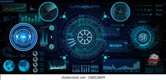 Futuristic concept HUD, GUI style. Screen ( Dashboard, Futuristic Circle, Space Elements, Infographics) Vector Elements Set for HUD Sci Fi Interfaces. Hi tech future design. Sky fi for VR and App.