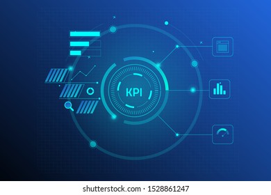 Futuristic concept of Marketing KPI, Glowing concept of Key performance indicator on dark background - Creative vector banner
