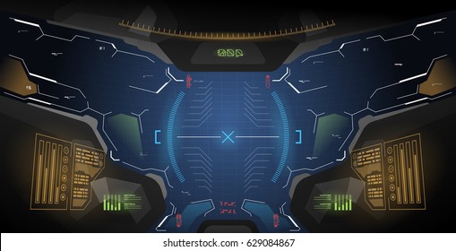 Futuristic concept ui for helmet. Head-up display template. View from the helmet with HUD elements