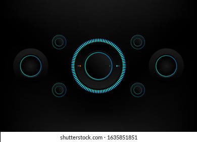 Futuristic concept of Volume button, sound control, music knob with texture set