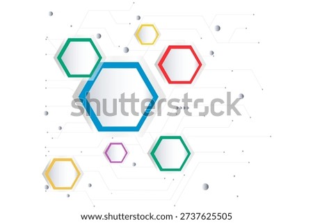 Futuristic connected color circuit hexagon on a white background. Futuristic tech design elements. Infographic UI elements for a technology concept. Cyber hi-tech pattern. Vector illustration.