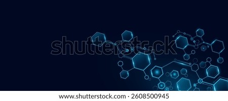 Futuristic connected digital hexagons on dark blue background. Modern technology design. Cyber hi-tech honeycombs pattern. Vector illustration. EPS 10