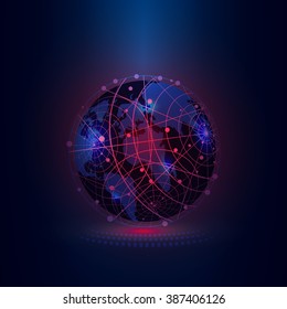 Futuristic connected global concept with red point, Technology background vector.