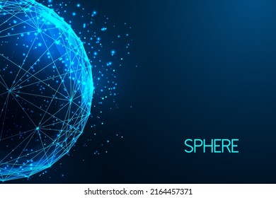 Futuristic connected sphere concept in glowing low polygonal style isolated on dark blue 