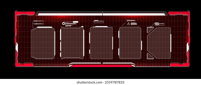 Futuristic control panel design with illuminated red accents for digital interfaces in technology applications.