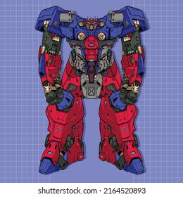 Futuristic cool giant mecha illustration premium vector