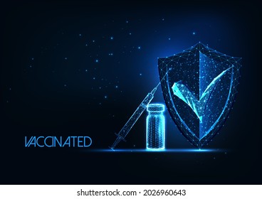 Futuristic coronavirus Covid-19 vaccine, immunization concept with syringe and protection shield