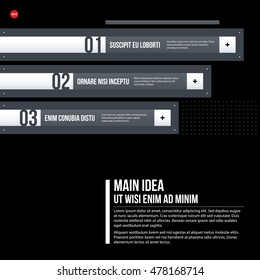 Futuristic corporate chart template on black background. Useful for presentations and marketing media.