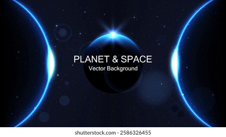 Futuristic Cosmic Planet , Space and Global Network: Abstract Cyber Tech Background for AI, Big Data, Deep Learning, and 5G and 6G Innovations. Vector.
