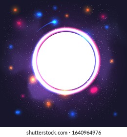 Futuristic cosmos universe background with place for text in circle form. Stars, galaxy and dust clouds in outer space. 
