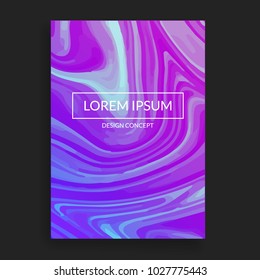 Futuristic cover design. Modern template with trendy liquid pattern. White, purple and blue colors. Vector illustration isolated on black background