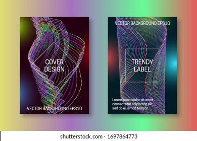 Futuristic cover template with dynamic abstraction of dots and lines. Streaming colorful brochures or packaging backgrounds design.
