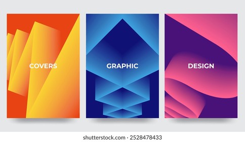 Futuristic cover templates with geometric gradient shapes.
