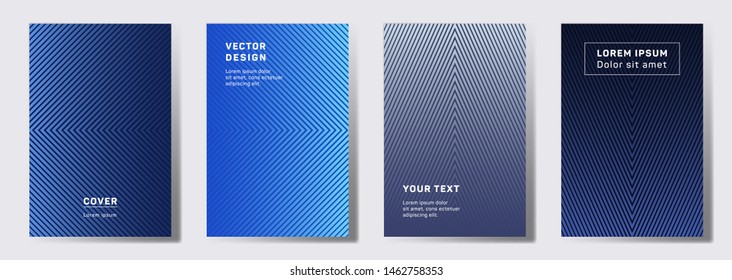 Futuristic cover templates set. Geometric lines patterns with edges, angles. Cool backgrounds for cataloges, corporate brochures. Lines texture, header title elements. Annual report covers.