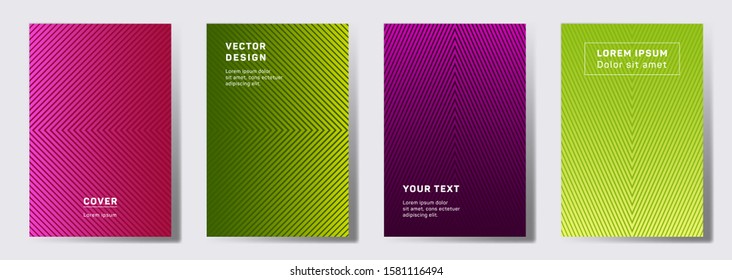 Futuristic cover templates set. Geometric lines patterns with edges, angles. Modern backgrounds for notepads, notice paper covers. Lines texture, header title elements. Cover page layouts set.