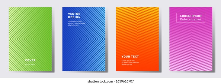 Futuristic covers linear design. Geometric lines patterns with edges, angles. Gradient backgrounds for catalogues, business magazine. Lines texture, header title elements. Cover page layouts set.