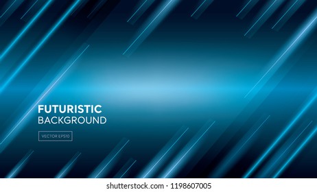 Futuristic creative dark blue abstract background with shiny oblique laser light beams, 16: 9 proportion