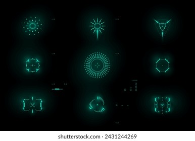 Futurista cruz, objetivo, objetivo hud ui elementos vector conjunto