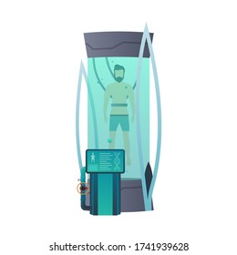 Futuristic cryogenic capsules or containers. Cryonic technology for humans or cryogenic chamber of an astronaut. Sci-fi astronaut sleep mode.