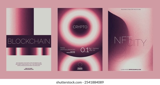 Futuristic crypto blockchain template set. Futuristic vector poster template set with abstract red gradient background design. Set of Futuristic poster templates, red gradient design
