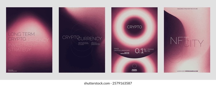Futuristic crypto blockchain template set. Futuristic vector poster template set with abstract red gradient background design. Set of Futuristic poster templates, red gradient design