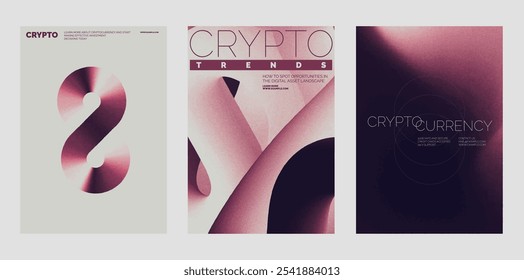 Conjunto de diseño de Plantilla de Vector de cripto finanzas futuristas. Conjunto de Plantilla de póster de Vector futurista con diseño de fondo de gradiente rojo abstracto. Conjunto de Plantillas de póster futuristas, diseño de gradiente rojo