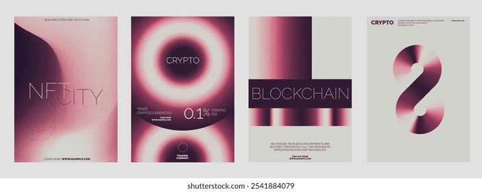 Conjunto de diseño de Plantilla de Vector de cripto finanzas futuristas. Conjunto de Plantilla de póster de Vector futurista con diseño de fondo de gradiente rojo abstracto. Conjunto de Plantillas de póster futuristas, diseño de gradiente rojo