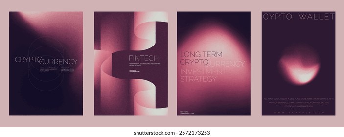 Futuristic crypto finance vector template design set. Futuristic vector poster template set with abstract red gradient background design. Set of Futuristic poster templates, red gradient design