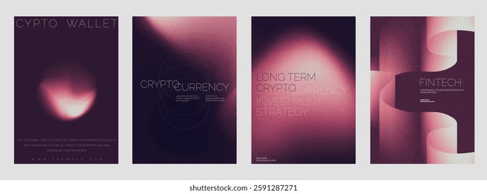 Futuristic crypto finance vector template design set. Futuristic vector poster template set with abstract red gradient background design. Set of Futuristic poster templates, red gradient design