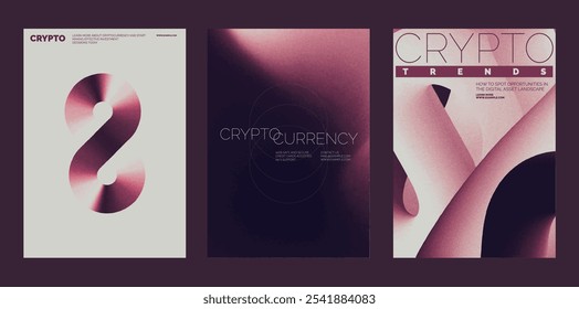 Futuristic crypto-themed poster designs. Modern abstract business finance poster template set. Red gradient design. Set of modern vector poster templates, red gradient design