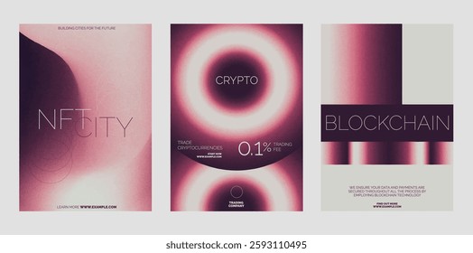 Futuristic crypto-themed poster designs. Modern abstract business finance poster template set. Red gradient design. Set of modern vector poster templates, red gradient design