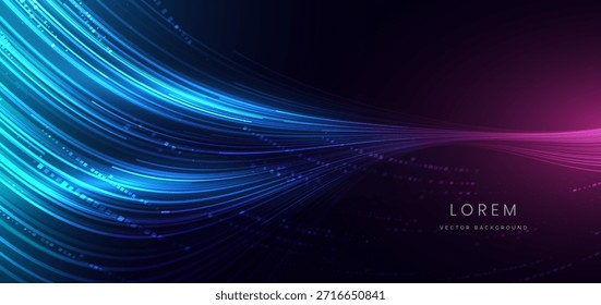 Plano de fundo de movimento de velocidade de brilho das linhas de curva futurista. Conceito de tecnologia futurista. Ilustração vetorial