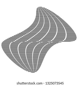 Futuristic curved shape desing element black isolated on white sign icon vector background