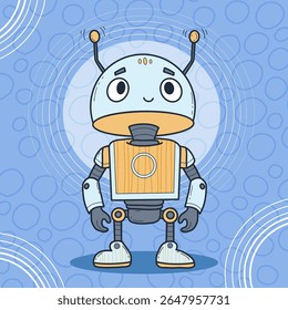 Futuristic cute Robot. Virtual Technology Assistant mascot. Vector illustration. Color hand drawing. Avatar character for tech support, security, chatbot projects, design. Not AI.
