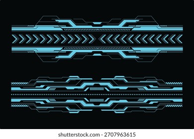 Conjunto de bordes HUD cian futurista con Elementos de interfaz de neón digital para diseños de interfaz de usuario y tecnología de ciencia ficción.