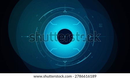 Futuristic cyan HUD vector interface with glowing turbine-like circular reticle, radial gauge marks, crosshair lines, and dark grid background