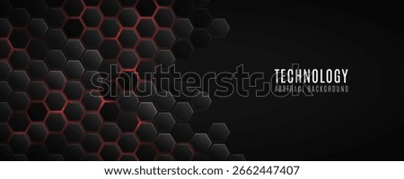 Futuristic cyber black 3d hexagon pattern with red neon highlights. Sleek and modern hi-tech design for technology presentation, digital gaming interfaces or cybersecurity background. Vector.