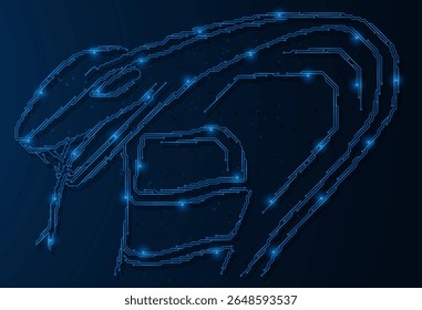 Futuristic cyber cobra. The design is in the style of printed circuit board tracks.