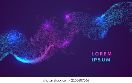 Futuristic cyber dots glowing abstract background. Neon particles splash shapes design. Digital big data technology vector.